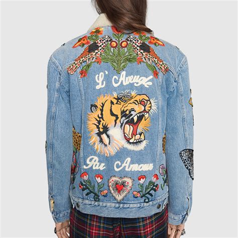 gucci denim jacket tiger|gucci denim jacket embroidered rep.